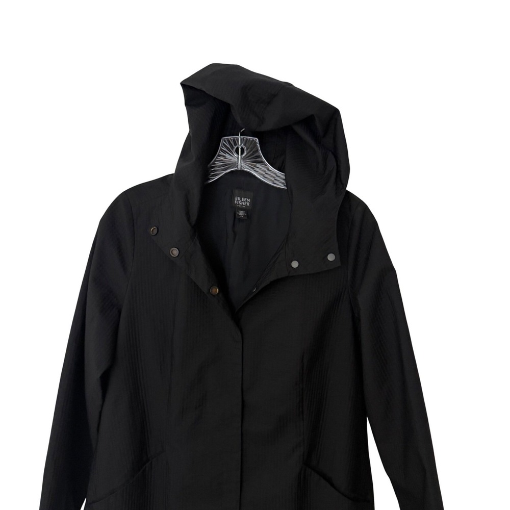 Eileen Fisher Petite Small Black‎ Hooded Coat Jacket Minimal Classic Layering